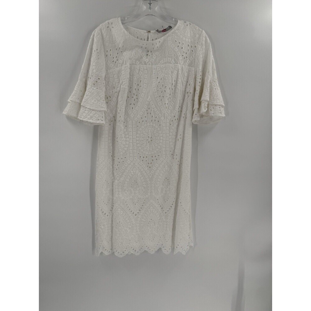 Trina Turk Praise Scalloped Eyelet Dress 6 $168 flutter sleeve lined cotton shif